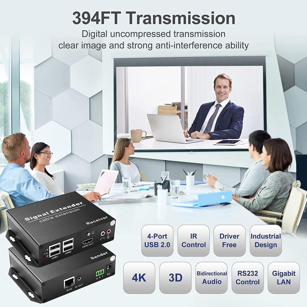 Alt view image 6 of 7 - 4K HDMI KVM USB Extender Over Cat5e/6/7 up to 120M(394ft), KVM Extender Over IP Zero Latency Support All System, Plug & Play, 4 Ports USB2.0