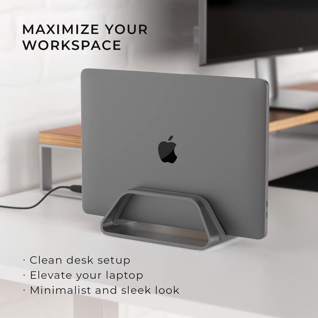 Alt view image 3 of 7 - Vertical Laptop Stand for MacBook Compatible with MacBook Pro Stand MacBook Air Stand Laptop Holder for Apple Laptop Desk Stand Laptop Vertical Stand MacBook Stand in Space Gray