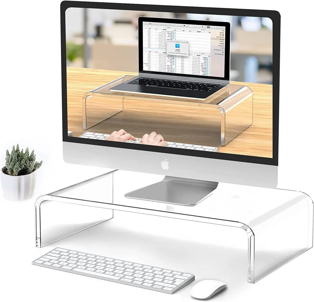 Main image of Beimu Acrylic Monitor Stand Riser Clear Laptop Stand for Desk Acrylic Monitor Riser for Desk Accessories Aesthetic Laptop Riser Clear Computer Stand White Office Supplies for Women Essentials