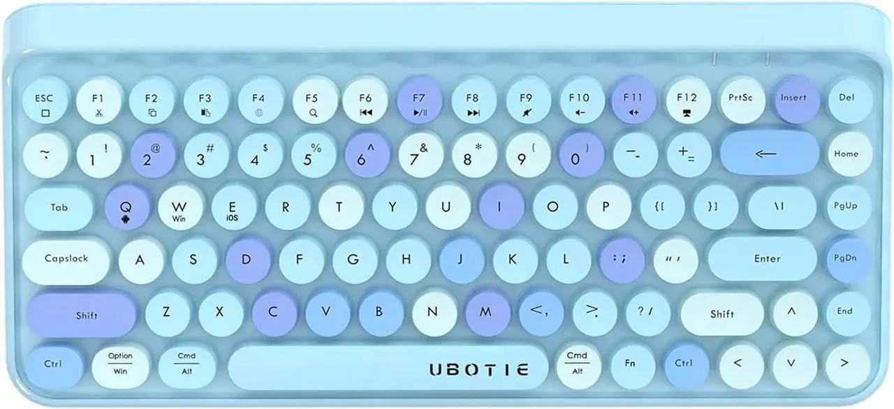 Main image of UBOTIE Portable Bluetooth Colorful Computer Keyboards, Wireless Mini Compact Retro Typewriter Flexible 84Keys Design Keyboard (Blue-Colorful)