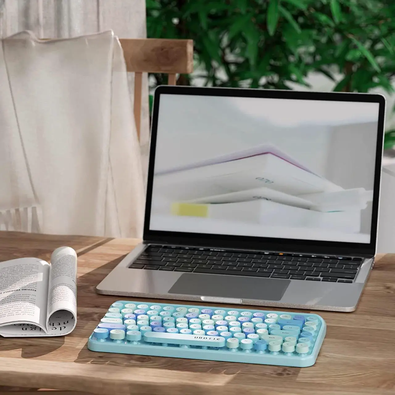 Alt view image 2 of 7 - UBOTIE Portable Bluetooth Colorful Computer Keyboards, Wireless Mini Compact Retro Typewriter Flexible 84Keys Design Keyboard (Blue-Colorful)