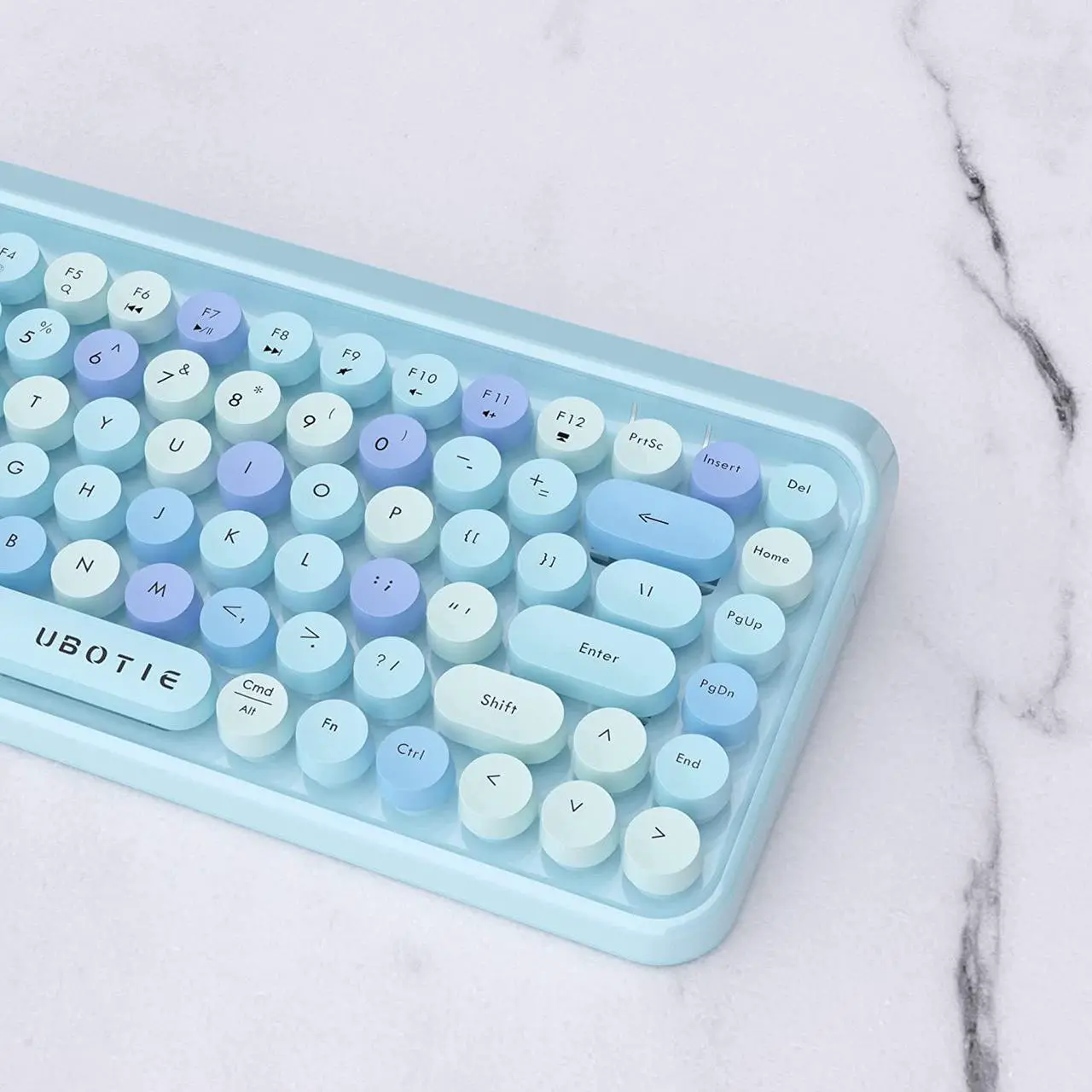 Alt view image 5 of 7 - UBOTIE Portable Bluetooth Colorful Computer Keyboards, Wireless Mini Compact Retro Typewriter Flexible 84Keys Design Keyboard (Blue-Colorful)