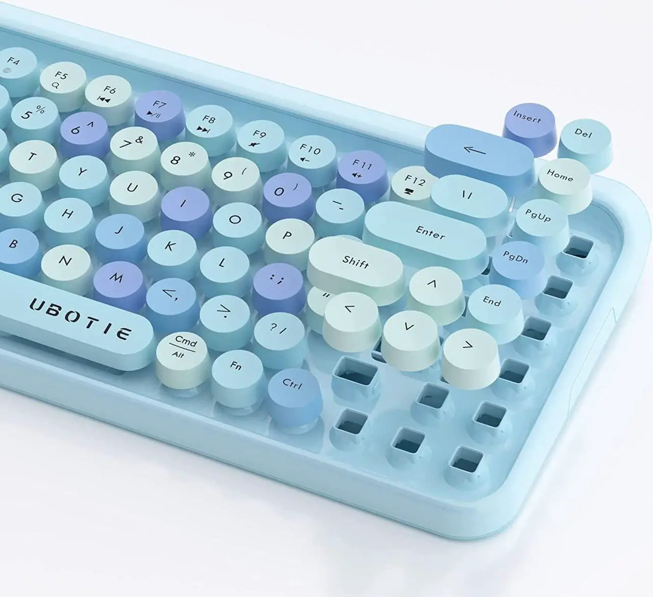 Alt view image 6 of 7 - UBOTIE Portable Bluetooth Colorful Computer Keyboards, Wireless Mini Compact Retro Typewriter Flexible 84Keys Design Keyboard (Blue-Colorful)