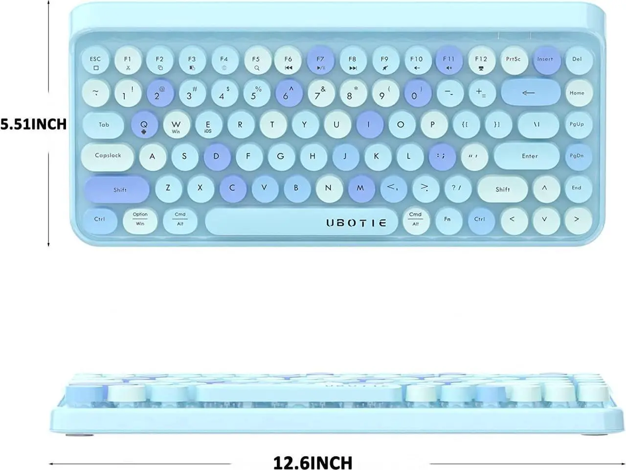 Alt view image 7 of 7 - UBOTIE Portable Bluetooth Colorful Computer Keyboards, Wireless Mini Compact Retro Typewriter Flexible 84Keys Design Keyboard (Blue-Colorful)