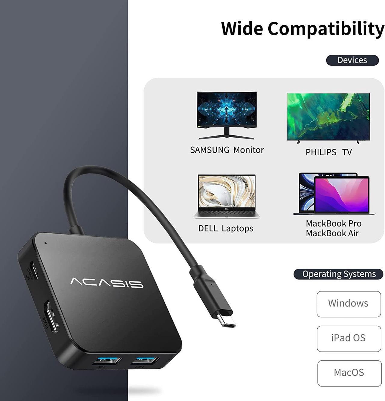 Alt view image 5 of 7 - USB C Hub, Multi-Port USB Type-C Hub with 4K HDMI, Power Delivery 100 W | 3 USB 3.0 Port | 1 Type-C 3.0 Port | USB Splitter Adapter for MacBook, Mac Mini, XPS, Laptop and USB C Devices (0.49ft)