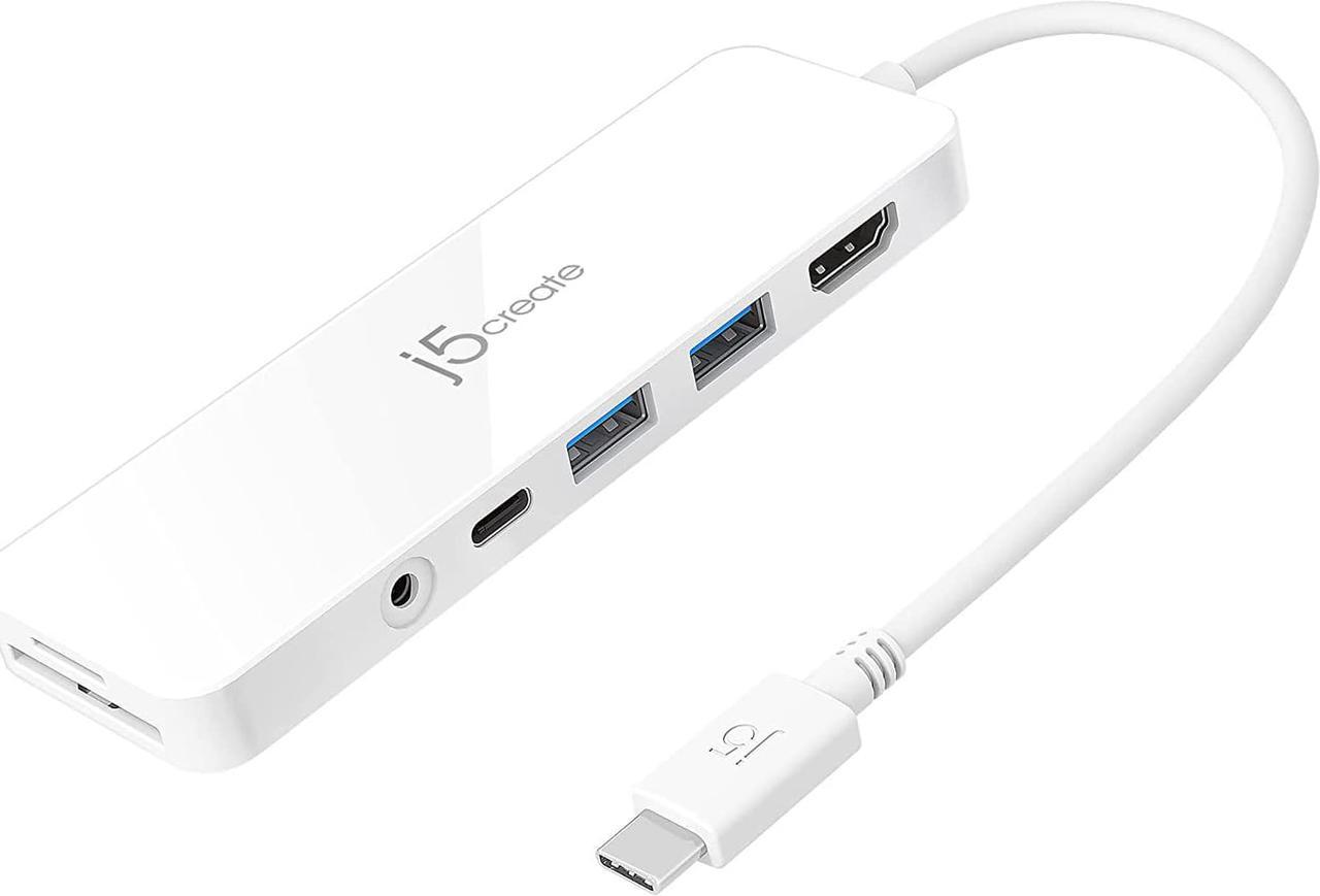 j5create USB-C Mini Hub - 4K HDMI, 2 x USB 3.1 5Gbps, microSD & SD Card Reader, 3.5mm Audio Jack, 60W PD Pass-Through Charging (JCD373)