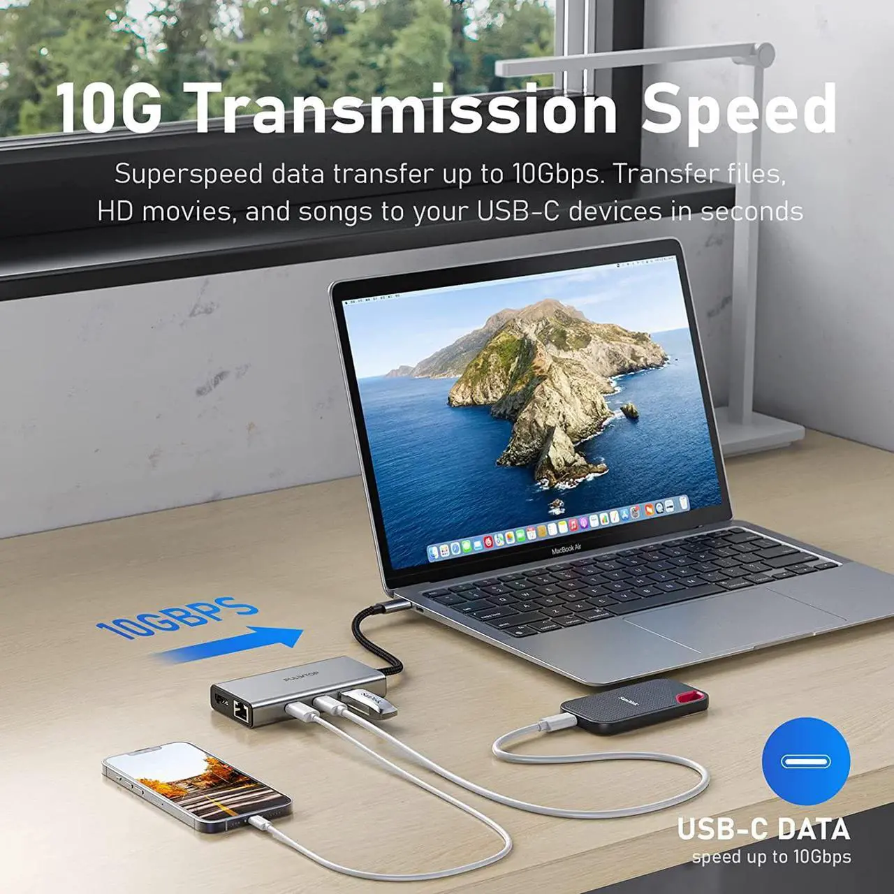 Alt view image 4 of 7 - Laptop Docking Station 6 in 1 USB C HUB Multiport Adapter Dock with 4 * 10Gbps USB C Port 1*HDMI@4K60Hz 100 W PD Charger Gigabit Ethernet for Laptop