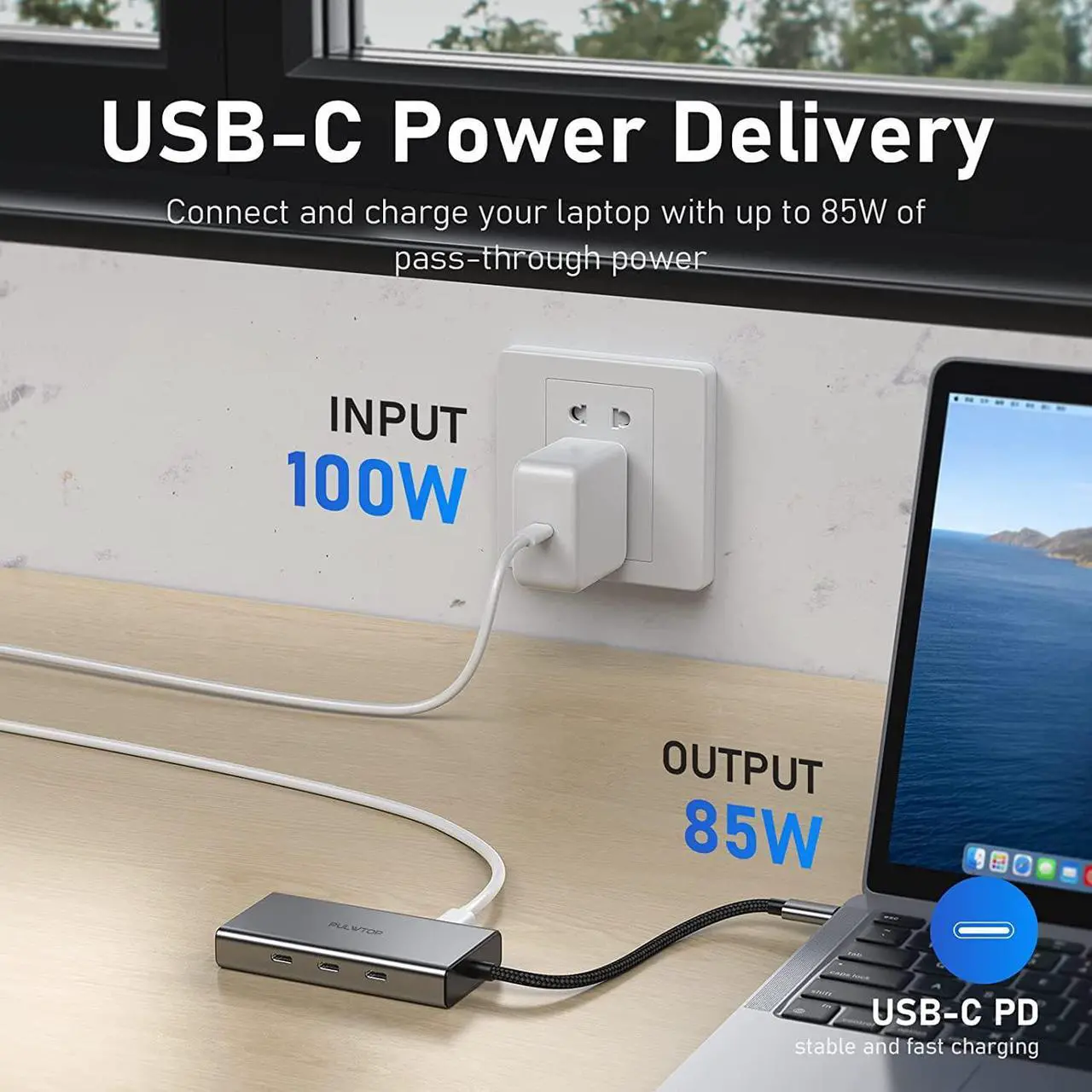 Alt view image 6 of 7 - Laptop Docking Station 6 in 1 USB C HUB Multiport Adapter Dock with 4 * 10Gbps USB C Port 1*HDMI@4K60Hz 100 W PD Charger Gigabit Ethernet for Laptop