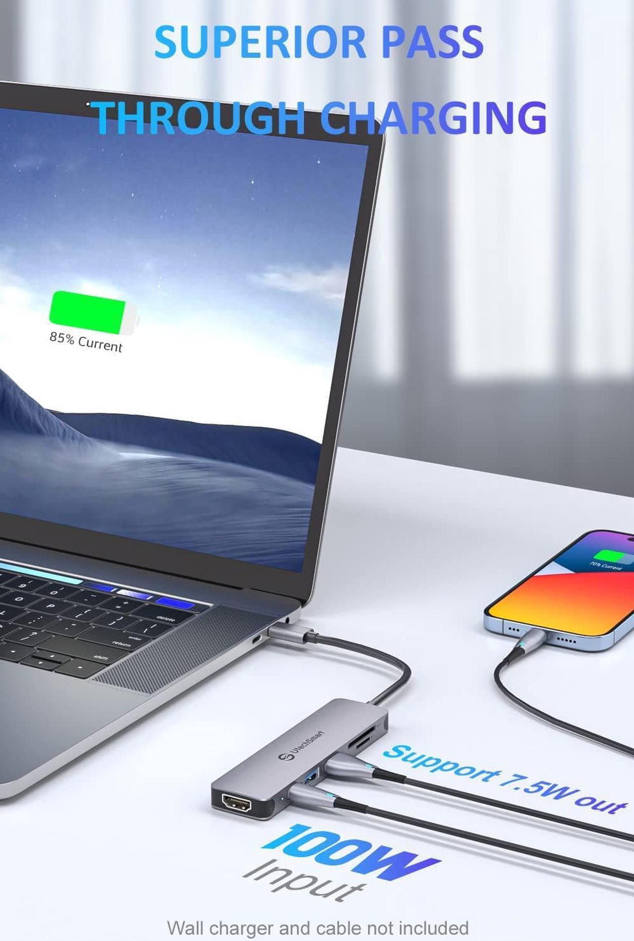 Alt view image 4 of 7 - UtechSmart USB C Hub, 4K@60Hz USB C to HDMI Adapter for MacBook Pro Air, 6 in 1 USB C Dongle Compatible for USB C Laptop and Type C Devices (100W PD Port/HDMI/SD/TF Card Reader/2*USB3.0)