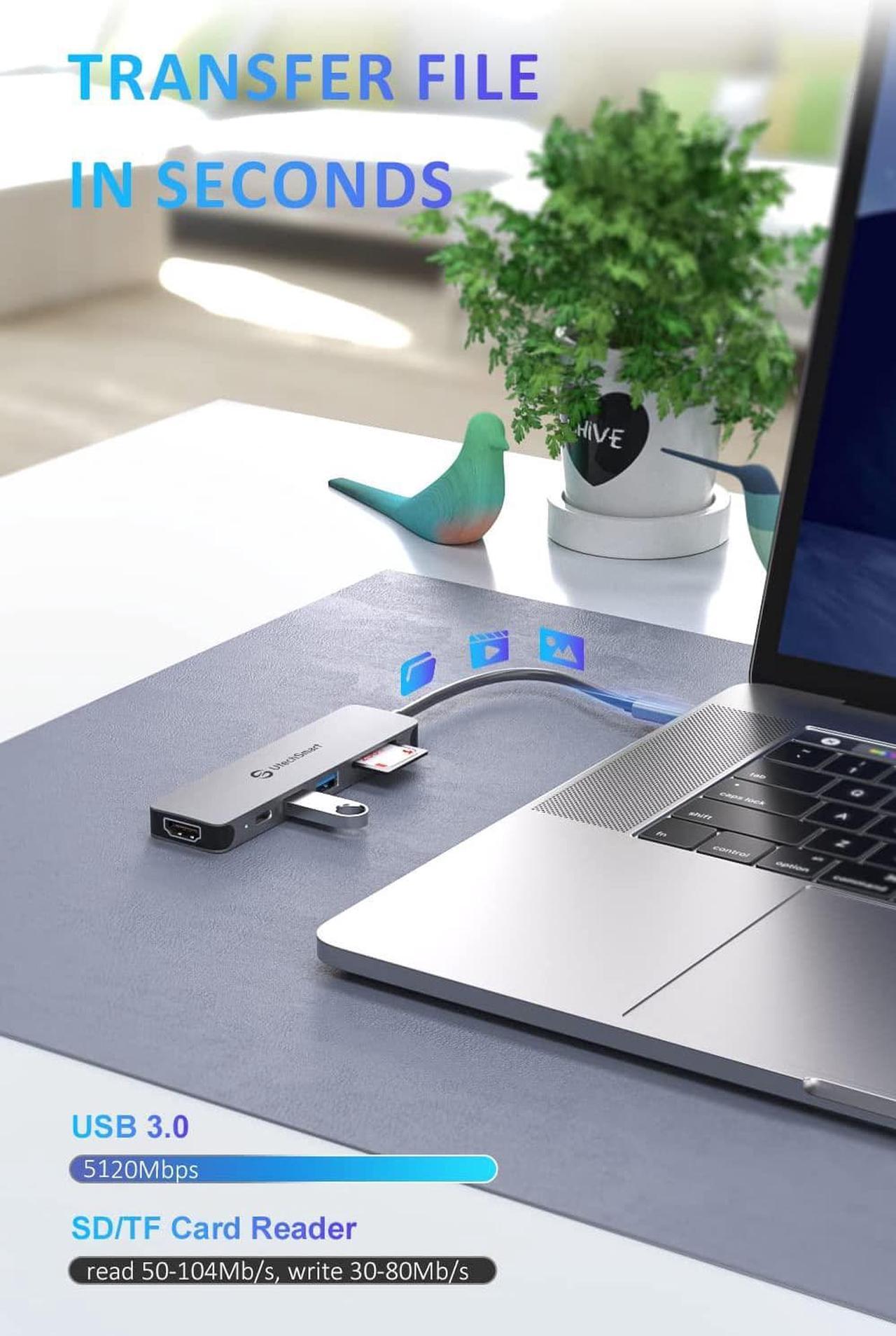 Alt view image 5 of 7 - UtechSmart USB C Hub, 4K@60Hz USB C to HDMI Adapter for MacBook Pro Air, 6 in 1 USB C Dongle Compatible for USB C Laptop and Type C Devices (100W PD Port/HDMI/SD/TF Card Reader/2*USB3.0)