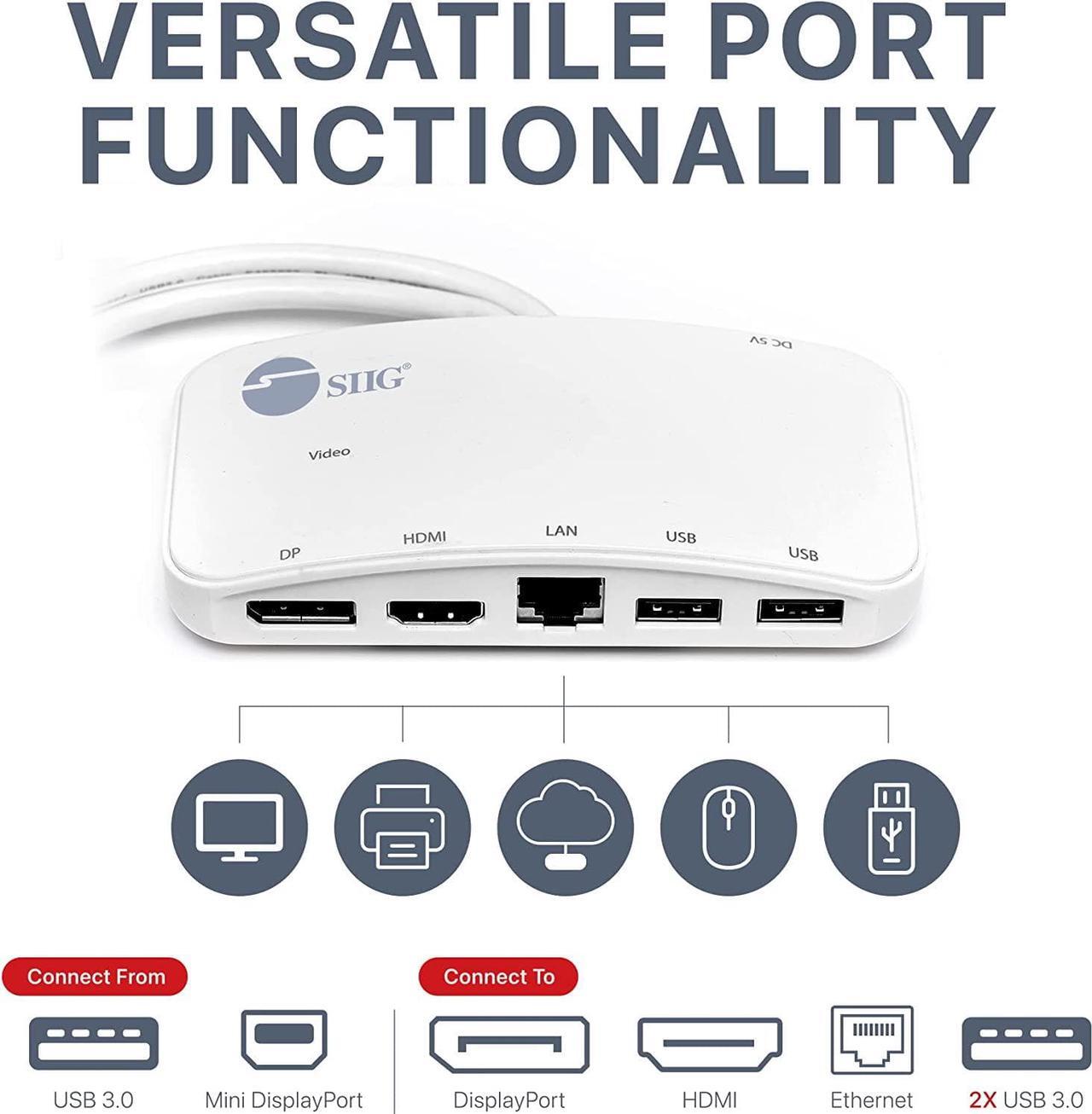 Alt view image 2 of 7 - Mini DisplayPort Thunderbolt 2 1080p Video Dock / Docking Station -1080p HDMI or DisplayPort (DP) - USB 3.0 and Gb Ethernet Adapter Hub for MacBook, Surface Pro 2/3/4/5 and Laptop (JU-H30212-S1)