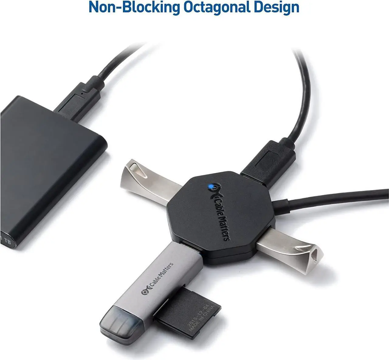 Alt view image 2 of 7 - Cable Matters Ultra Mini 4 Port USB Hub with Long 4 ft Extension Cable Tail (USB 3.0 Hub, USB Extension Hub, USB Hub Long Cord, USB Extension Cable Multiple Port) in Black