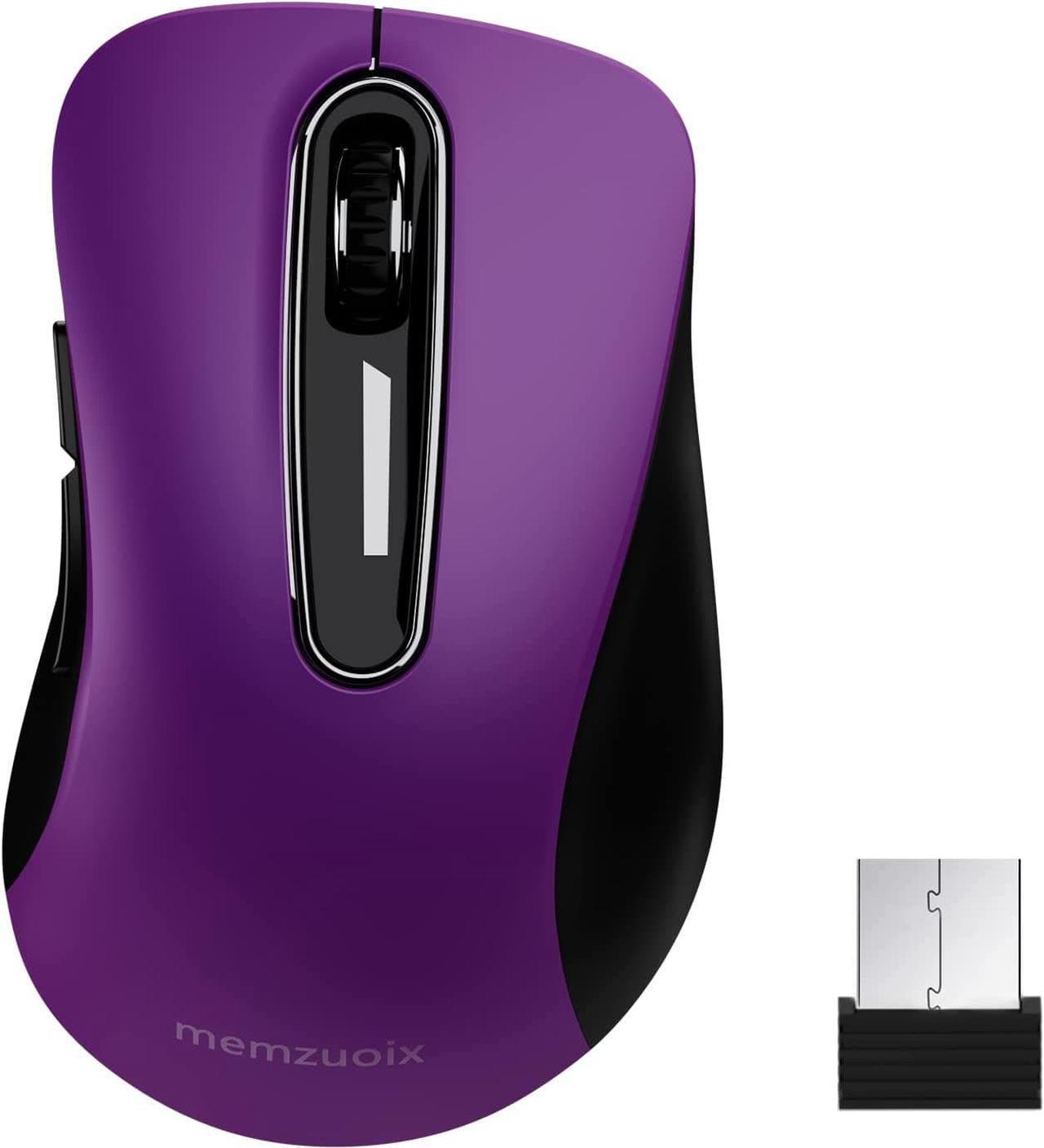 memzuoix 2.4G Wireless Mouse, 1200 DPI Computer Mice Wireless Cordless Mouse with USB Receiver, Portable Wireless USB Mouse Battery Powered Mouse Cordless for Laptop, PC, Desktop, 5 Buttons, Purple