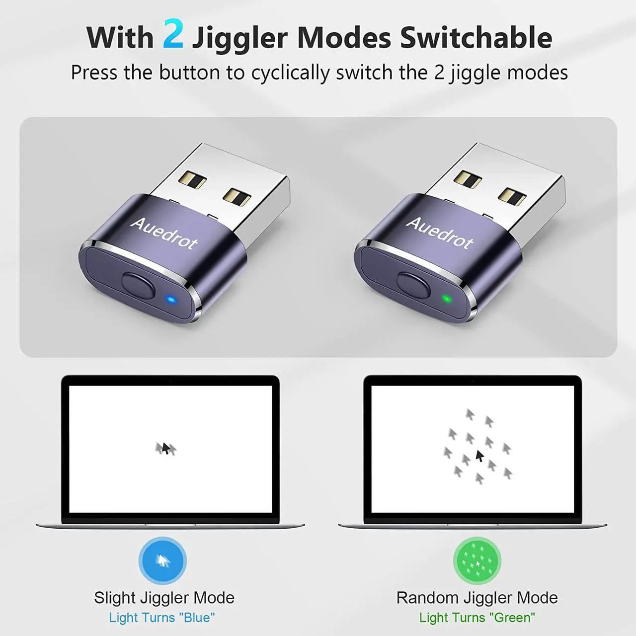 Alt view image 2 of 7 - AUEDROT Mouse Jiggler Undetectable Metal USB Mouse Mover with Switch Button, Automatic Mouse Shaker with 2 Jiggle Modes, Mouse Simulator, Driver-Free, Plug & Play, Keep Computer/Laptop Awake, Purple