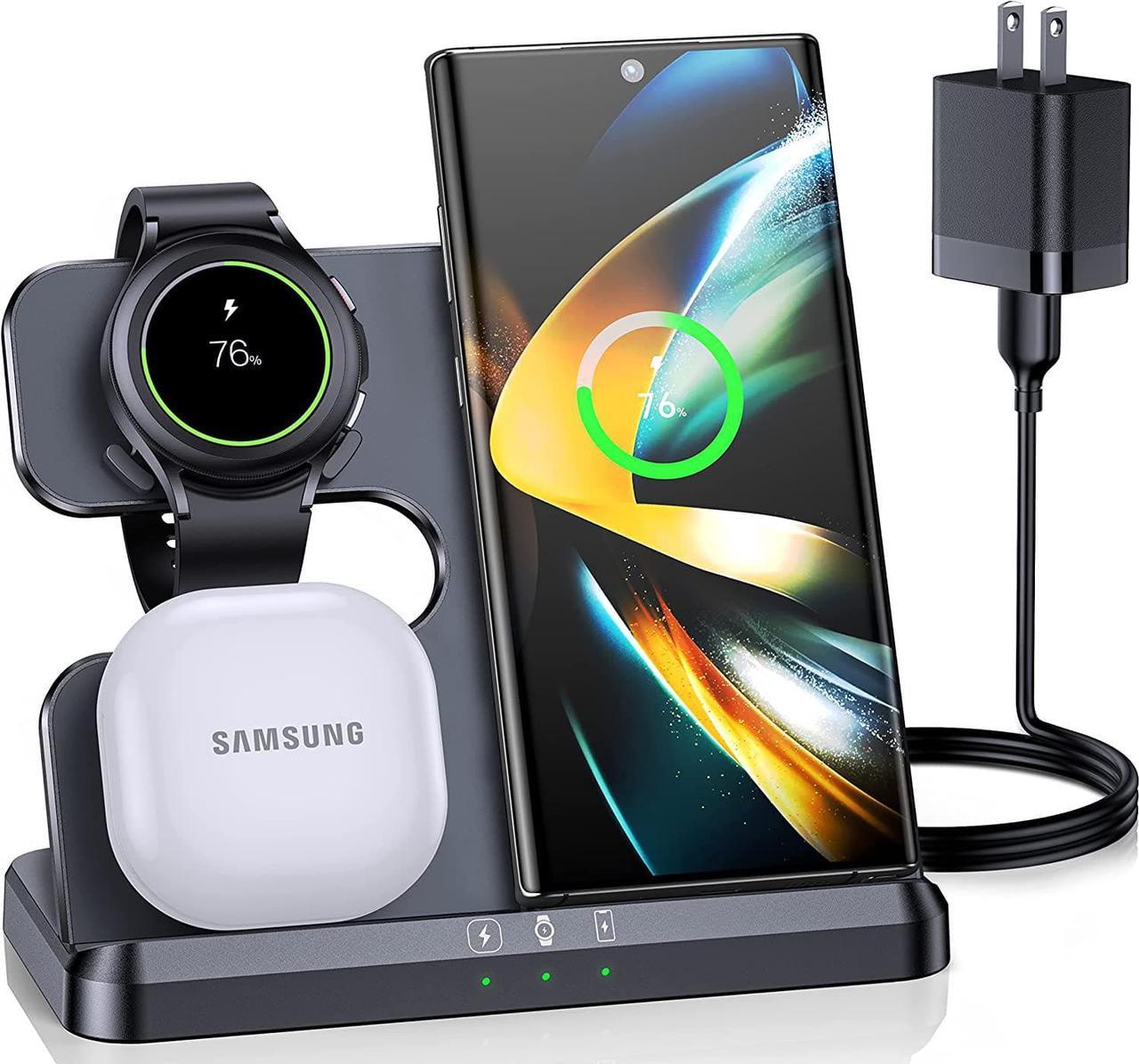 ZUBARR Wireless Charging Station for Samsung 3 in 1 Wireless Charger for Galaxy Z Flip 4/3 Z Fold 4 S22 S21 S20 Note20 Compatible with Samsung Watch Charger for Galaxy Watch 5/4/3, Galaxy Buds, Black