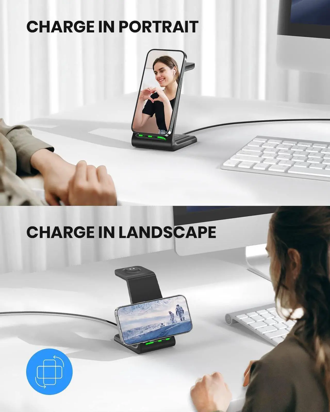 Alt view image 2 of 7 - Wireless Charging Stand, GEEKERA 3 in 1 Wireless Charger Dock Station for iPhone 14 Pro Max/14 Pro/14 Plus/13/12/11/X/8 Series, Apple Watch Ultra/SE/8/7/6/5/4/3/2, AirPods Pro/3, Samsung Qi Phones