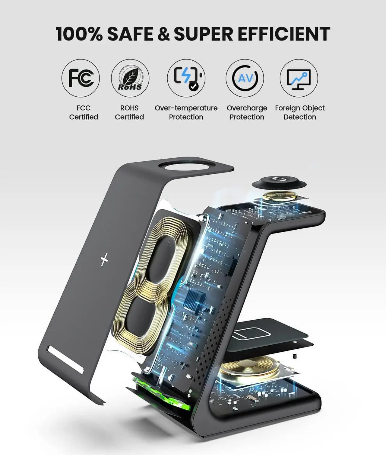 Alt view image 4 of 7 - Wireless Charging Stand, GEEKERA 3 in 1 Wireless Charger Dock Station for iPhone 14 Pro Max/14 Pro/14 Plus/13/12/11/X/8 Series, Apple Watch Ultra/SE/8/7/6/5/4/3/2, AirPods Pro/3, Samsung Qi Phones