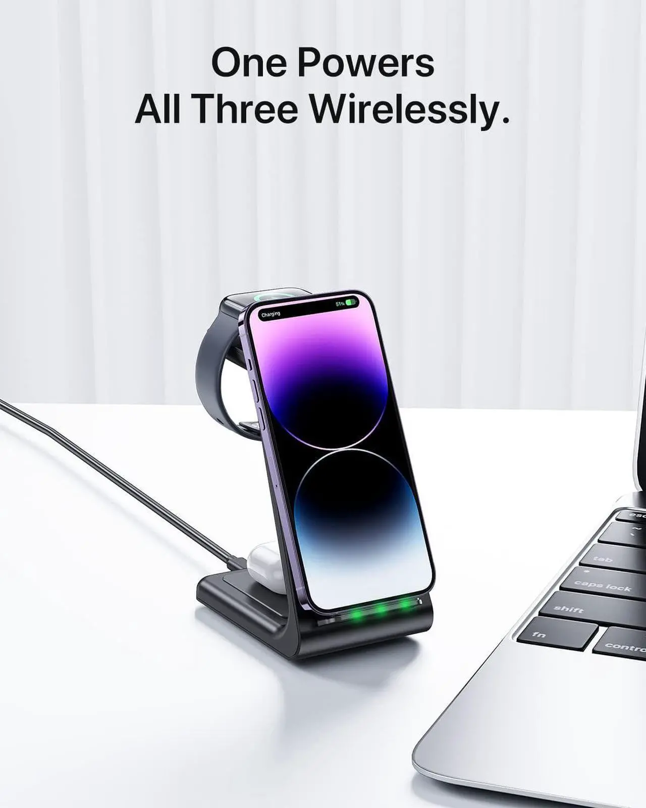 Alt view image 2 of 7 - Intoval Wireless Charging Station, 3 in 1 Charger for Apple iPhone/iWatch/Airpods,iPhone15,14,13,12,11 (Pro,Pro Max)/XS/XR/XS,iWatch9/8/Ultra2/1/7/6/SE/5/4/3/2,Airpods Pro2/Pro1/3 (A3,Black)