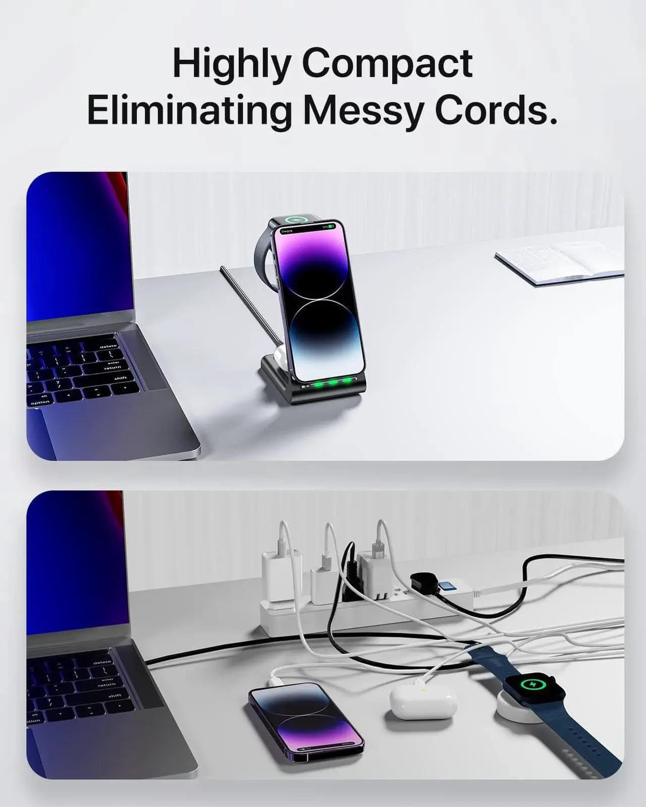 Alt view image 3 of 7 - Intoval Wireless Charging Station, 3 in 1 Charger for Apple iPhone/iWatch/Airpods,iPhone15,14,13,12,11 (Pro,Pro Max)/XS/XR/XS,iWatch9/8/Ultra2/1/7/6/SE/5/4/3/2,Airpods Pro2/Pro1/3 (A3,Black)