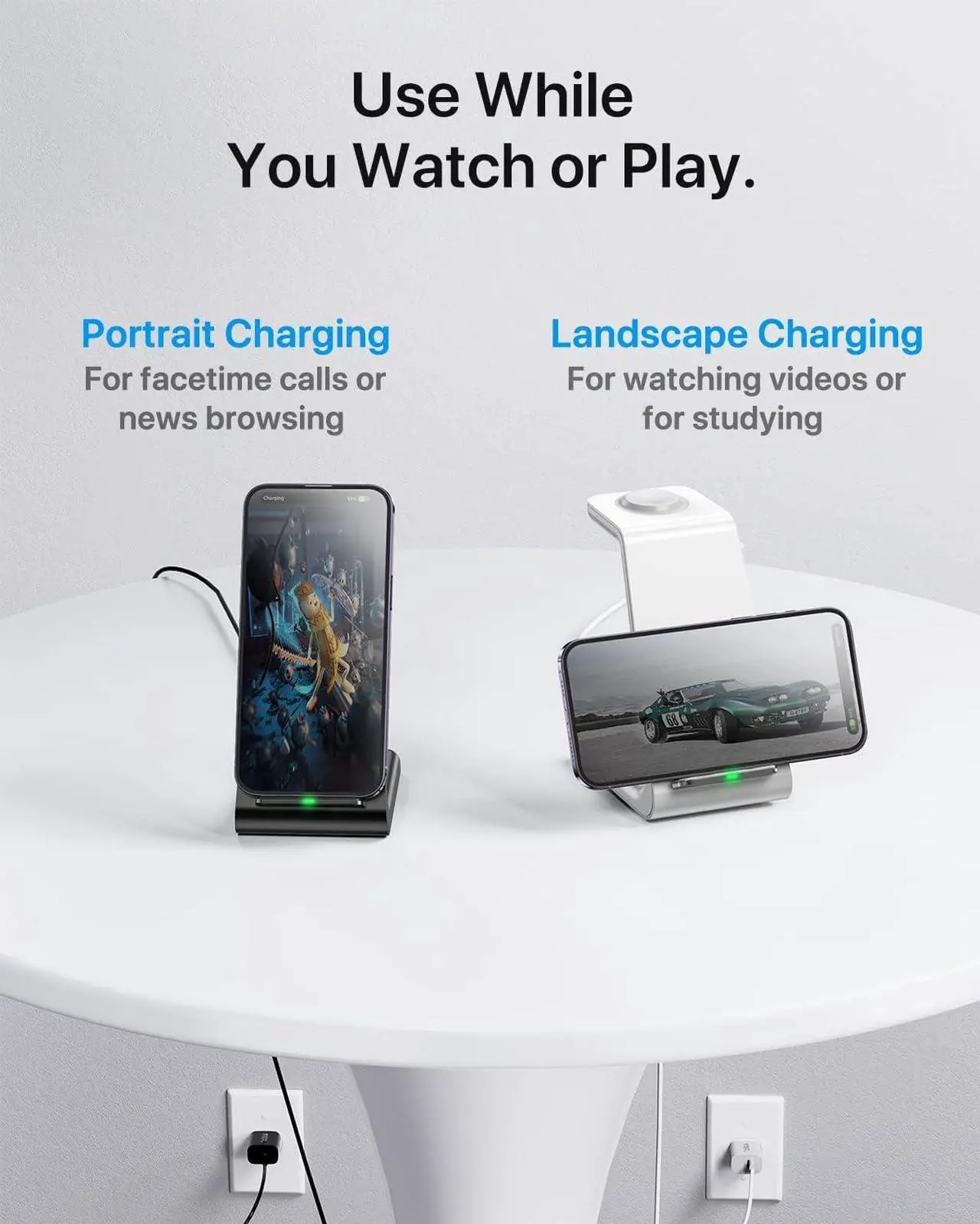 Alt view image 5 of 7 - Intoval Wireless Charging Station, 3 in 1 Charger for Apple iPhone/iWatch/Airpods,iPhone15,14,13,12,11 (Pro,Pro Max)/XS/XR/XS,iWatch9/8/Ultra2/1/7/6/SE/5/4/3/2,Airpods Pro2/Pro1/3 (A3,Black)