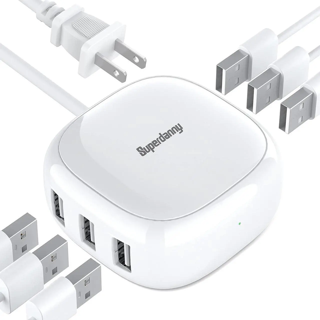 Main image of SUPERDANNY 6-Port USB Charger, 40W 8A Mini USB Charging Station, Charging Station for Multiple Devices, 4ft Cable, Compatible with iPhone, iPad, Galaxy, Pixel, for Travel, Cruise, White