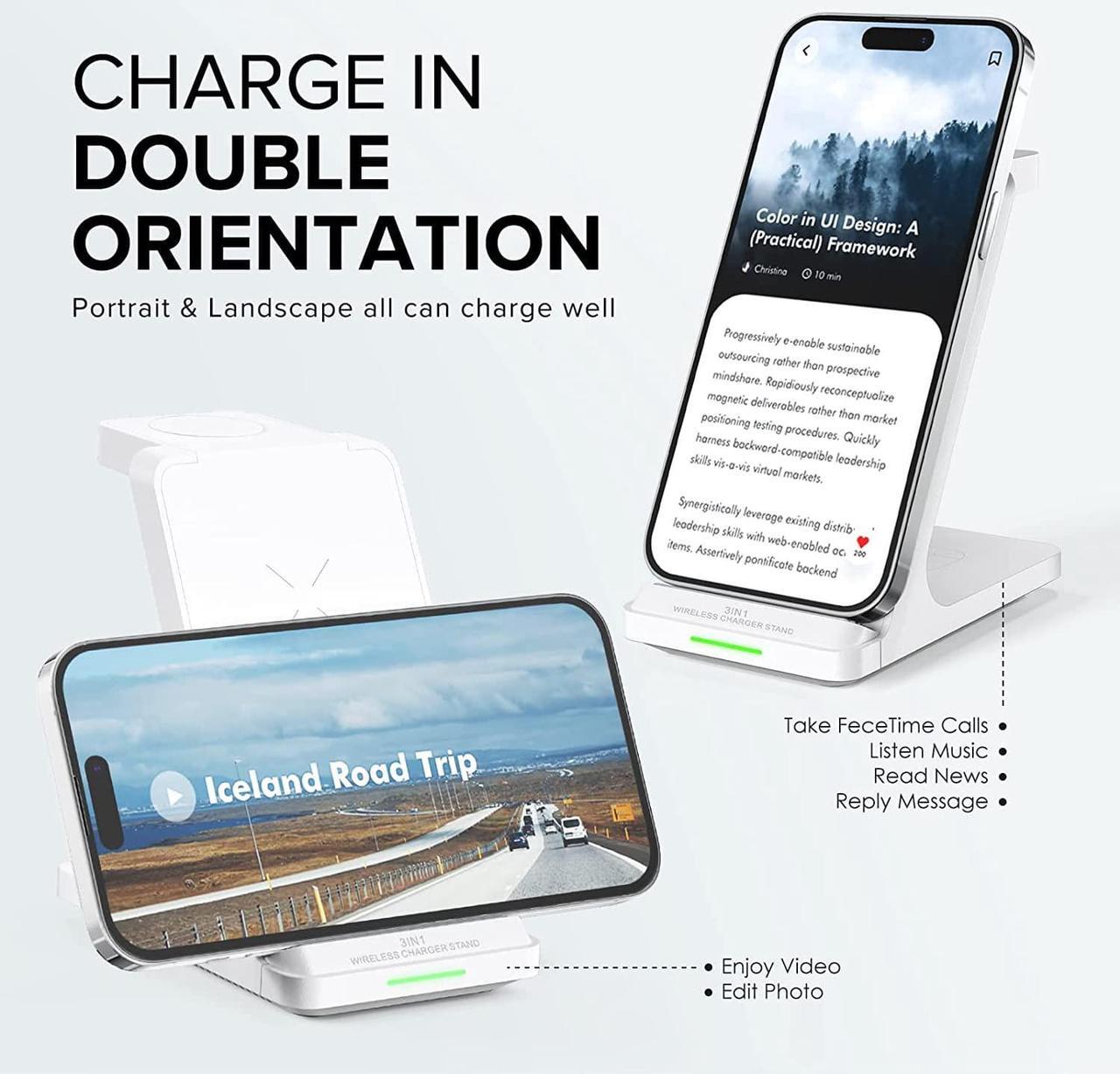 Alt view image 6 of 6 - Wireless Charging Station, 3 in 1 Fast Wireless Charger Stand for Multiple Devices Apple Watch Ultra Series 9 8 7 6 SE 5 4 3 2, iPhone 15 14 13 12 11 Pro Max/Plus/Mini/X/XS/Max/XR/SE, Airpods Pro 2 3