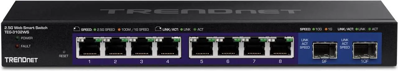 Alt view image 7 of 17 - TRENDnet 10-Port Multi-Gig Web Smart Switch, TEG-3102WS, 8 x 2.5GBASE-T Ports, 2 x 10G SFP+ Slots, Ethernet Splitter, Metal Housing, NDAA & TAA Compliant, Lifetime Protection, Black