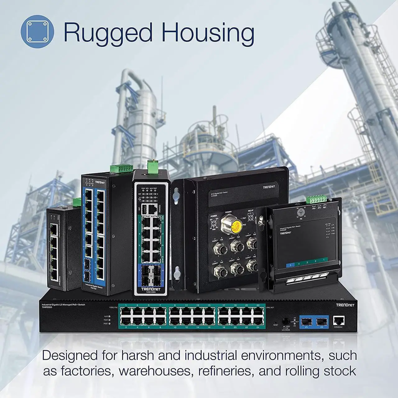 Alt view image 4 of 7 - TRENDnet Bundle 5-Port Hardened Industrial Unmanaged Gigabit Switch TI-PG50, 150W 52V DC 2.89A AC to DC DIN-Rail Industrial Power Supply TI-S15052