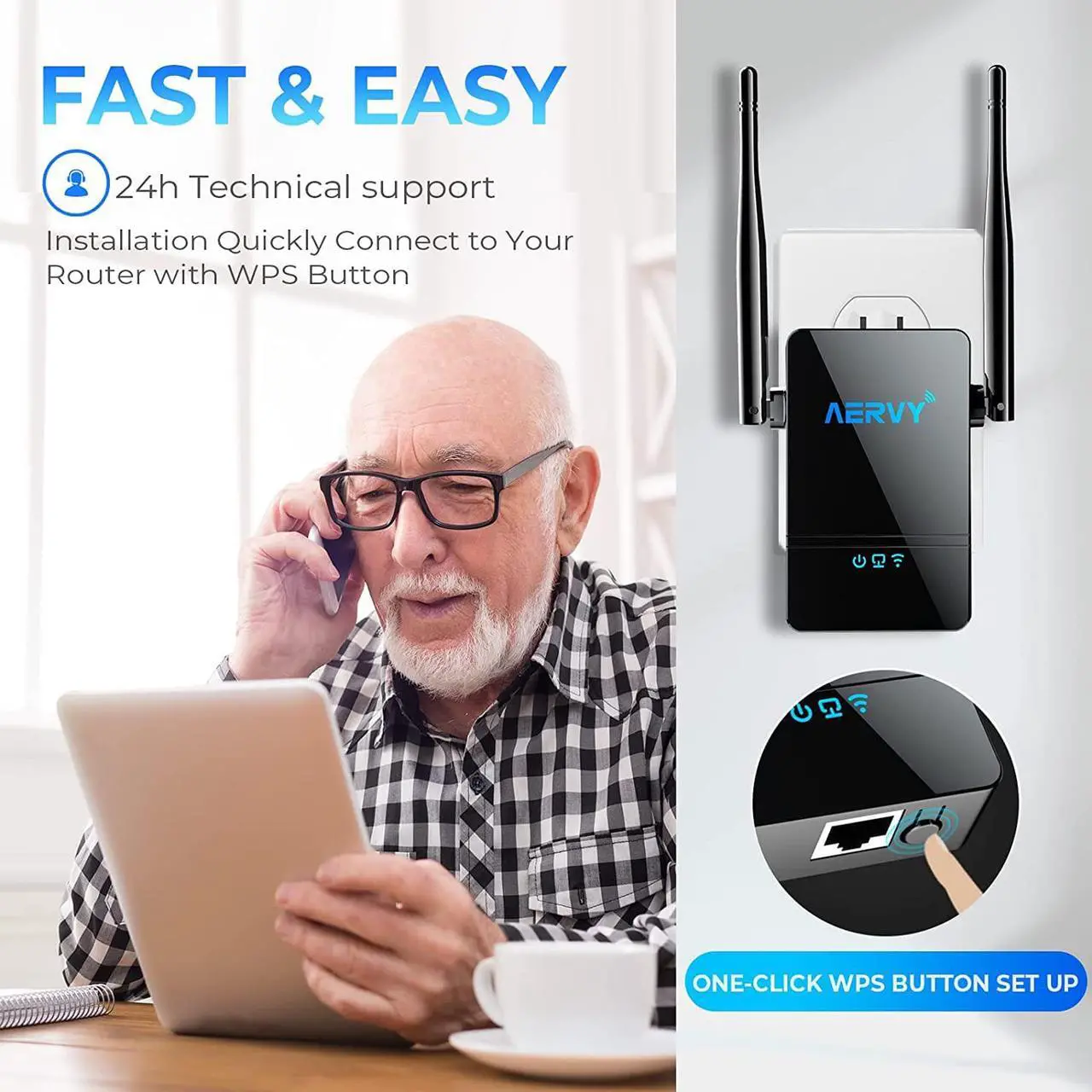 Alt view image 4 of 6 - 2023 WiFi Extender - Internet Signal Booster for Home, Coverage up to 9,800 sq.ft ,Wireless Repeater with Ethernet Port, 1-Tap Setup
