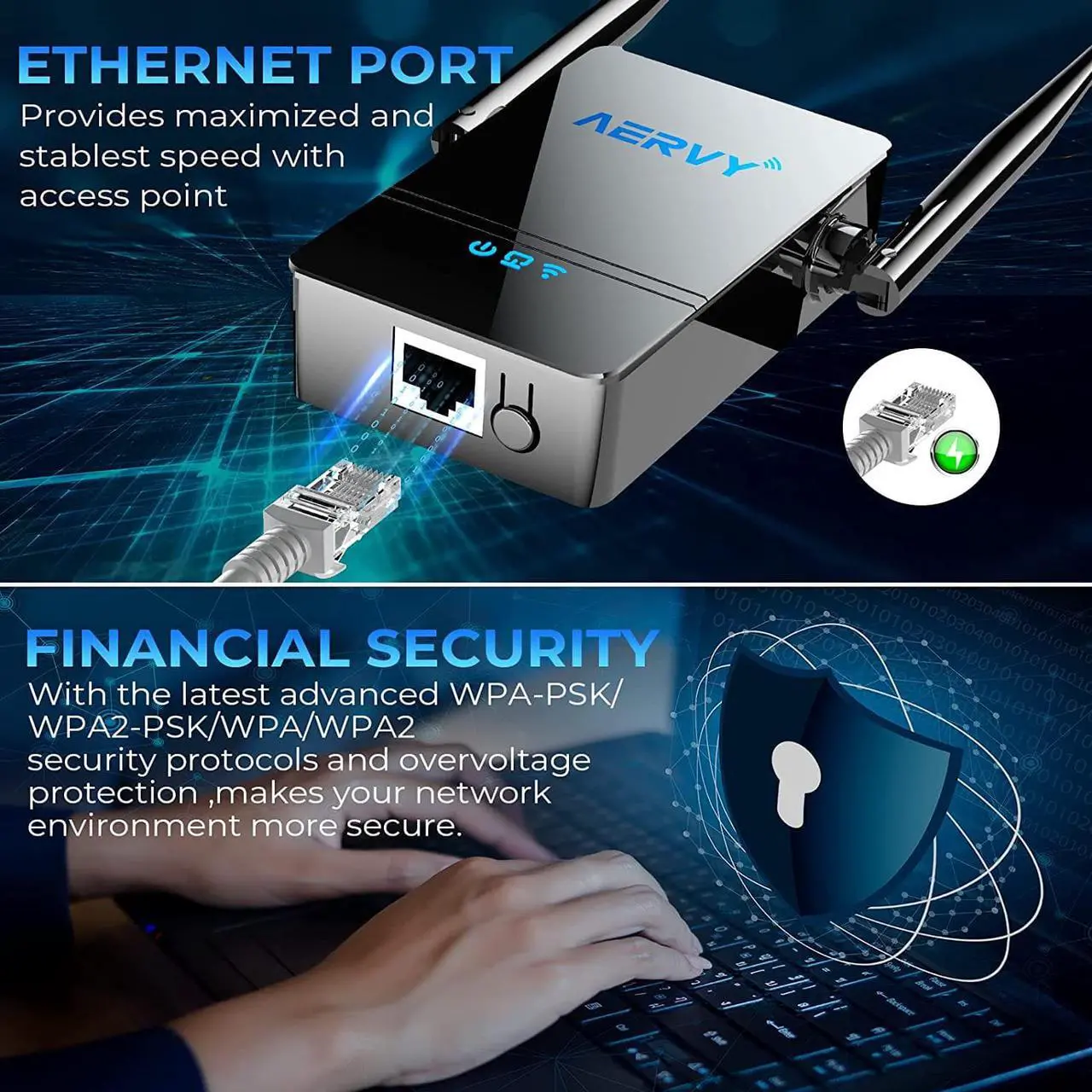 Alt view image 5 of 6 - 2023 WiFi Extender - Internet Signal Booster for Home, Coverage up to 9,800 sq.ft ,Wireless Repeater with Ethernet Port, 1-Tap Setup
