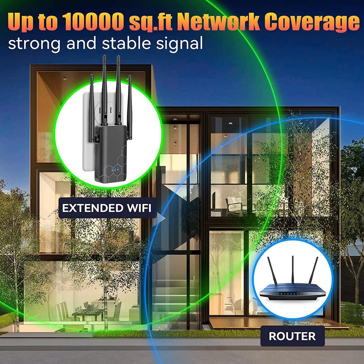 Alt view image 2 of 7 - 2023 WiFi Extender Signal Booster for Home, Internet Range Extenders Cover up to 10000 Sq.ft for Home, High Speed Wi Fi Repeater Easy Setup, Compatible with IP Cameras, Fire Stick TV, Alexa Devices