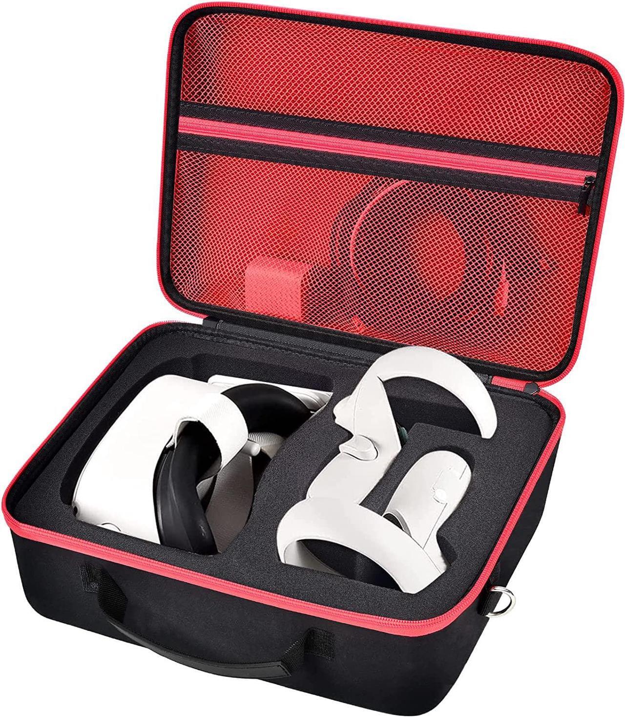 Main image of Hard Carrying Case for Meta/for Oculus Quest 2/ Quest 3 All-in-One VR Gaming Headset and Touch Controllers, Travel Storage Bag with Silicone Face Cover & Lens Protector & Accessories - Red Zipper