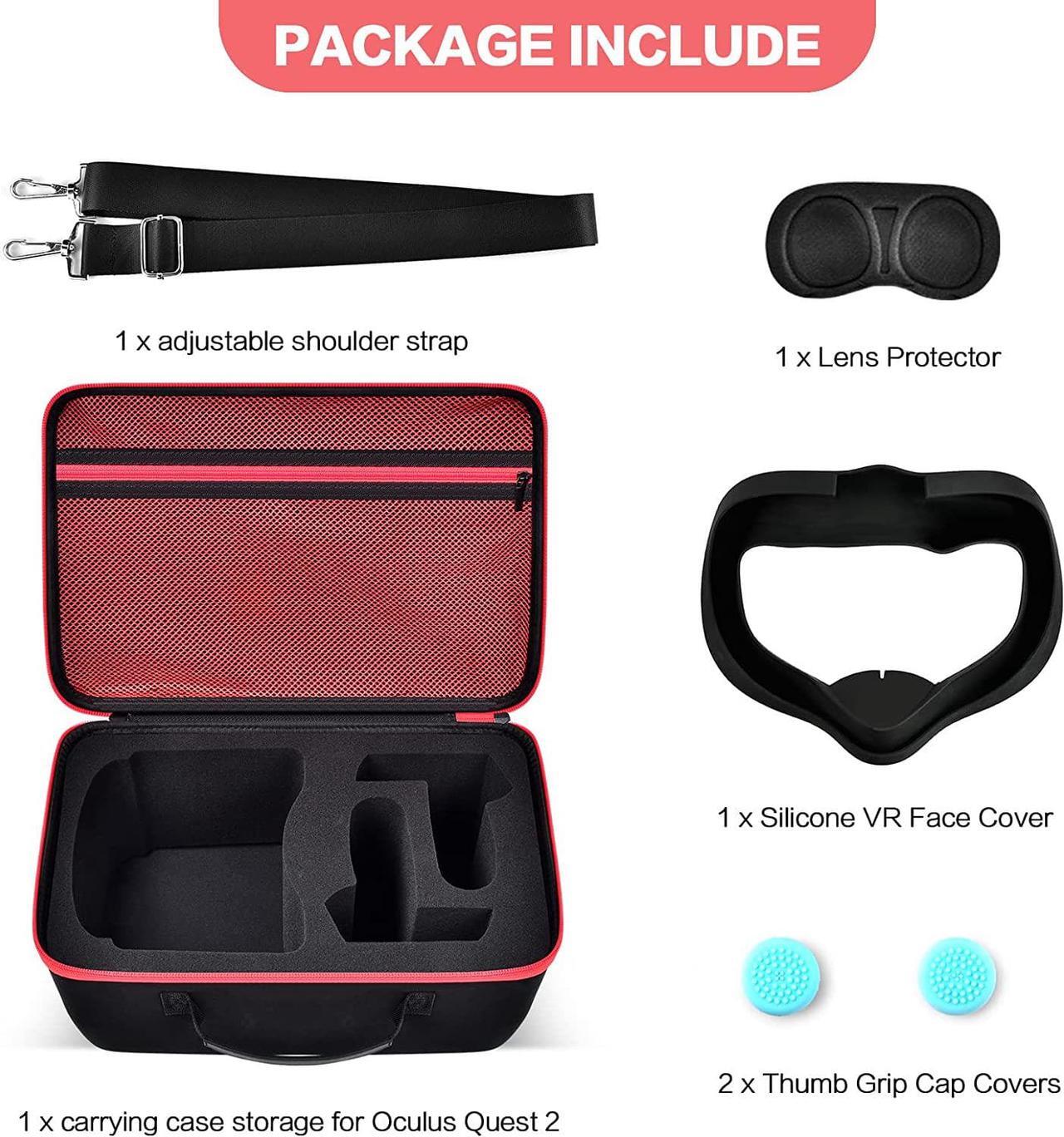 Alt view image 2 of 6 - Hard Carrying Case for Meta/for Oculus Quest 2/ Quest 3 All-in-One VR Gaming Headset and Touch Controllers, Travel Storage Bag with Silicone Face Cover & Lens Protector & Accessories - Red Zipper
