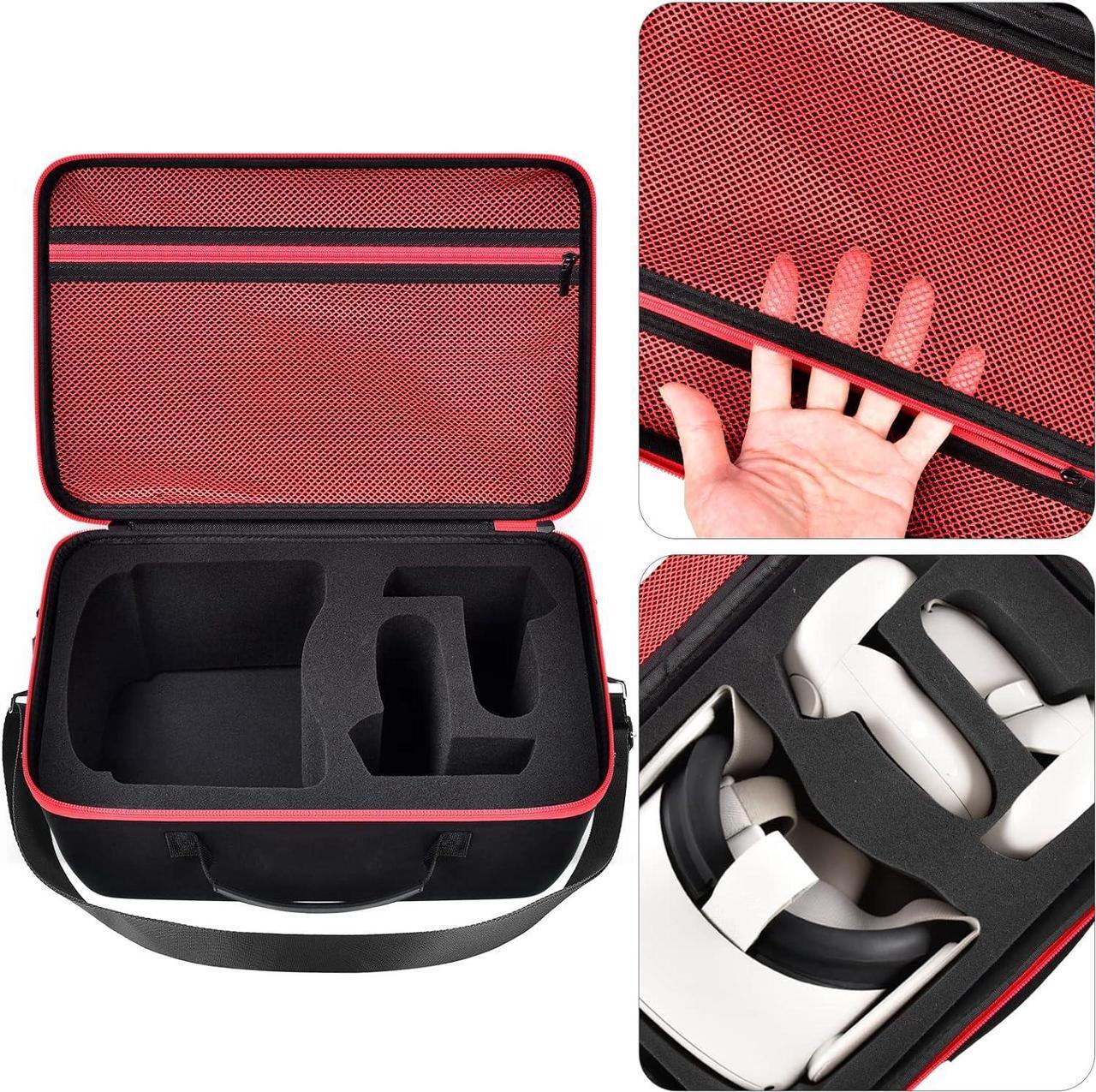 Alt view image 4 of 6 - Hard Carrying Case for Meta/for Oculus Quest 2/ Quest 3 All-in-One VR Gaming Headset and Touch Controllers, Travel Storage Bag with Silicone Face Cover & Lens Protector & Accessories - Red Zipper