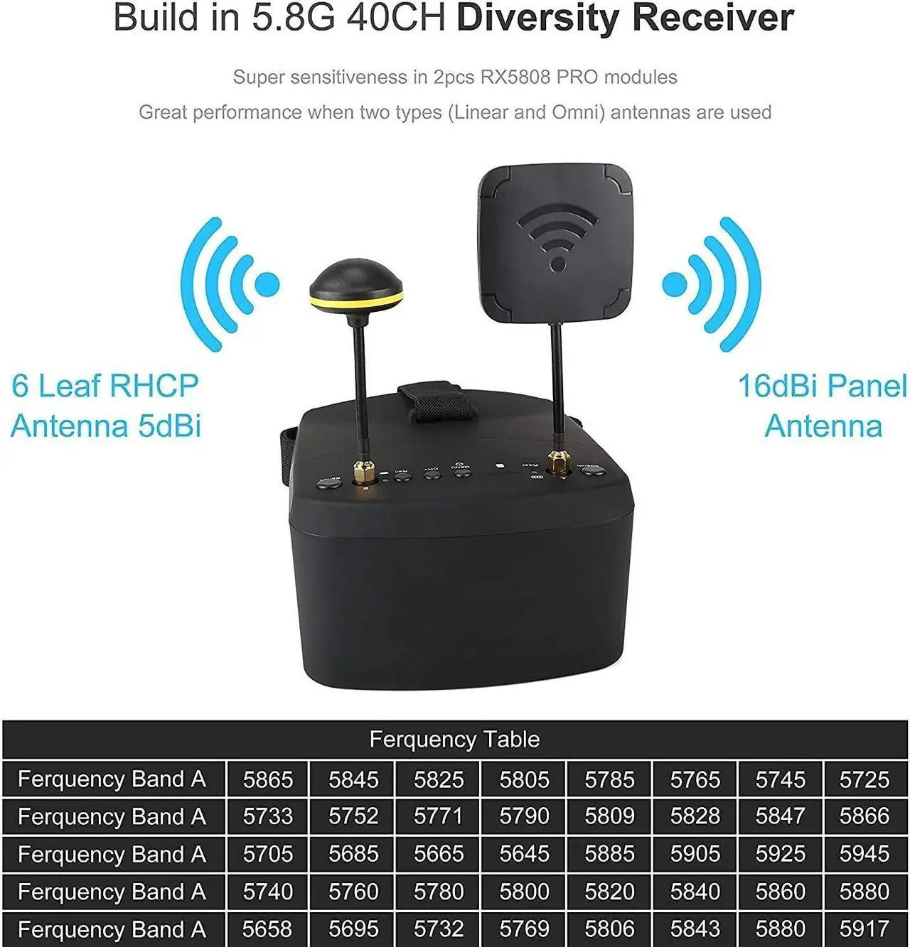 Alt view image 2 of 5 - EV800D FPV Goggles with DVR 5.8G 40CH 5 Inch 800x480 Diversity Video Headset Build in 3.7V 2000mAh Battery