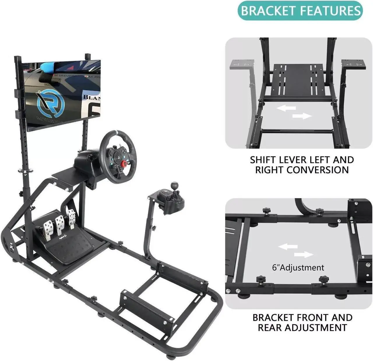 Alt view image 4 of 6 - Minneer Racing Simulation Cockpit Racing Wheel Stand with Display Bracket,Steering Wheel Stand fit Logitech G25 G27 G29 G920 Fanatec Thrustmaster,NO Wheel Pedals Screen Seat