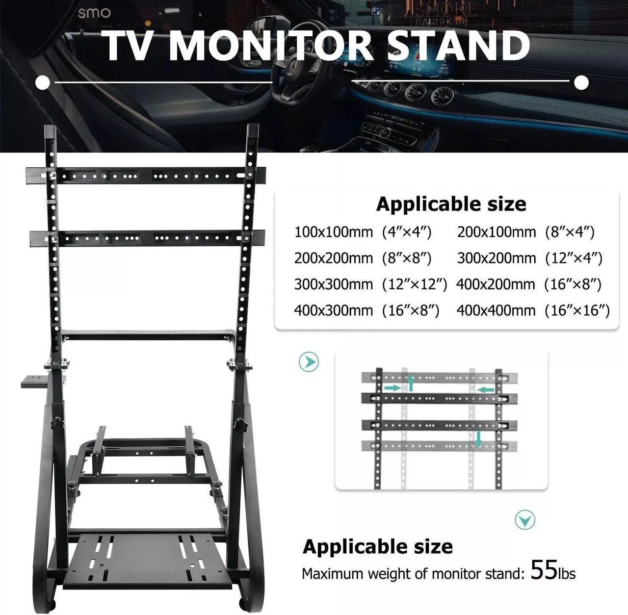 Alt view image 6 of 6 - Minneer Racing Simulation Cockpit Racing Wheel Stand with Display Bracket,Steering Wheel Stand fit Logitech G25 G27 G29 G920 Fanatec Thrustmaster,NO Wheel Pedals Screen Seat
