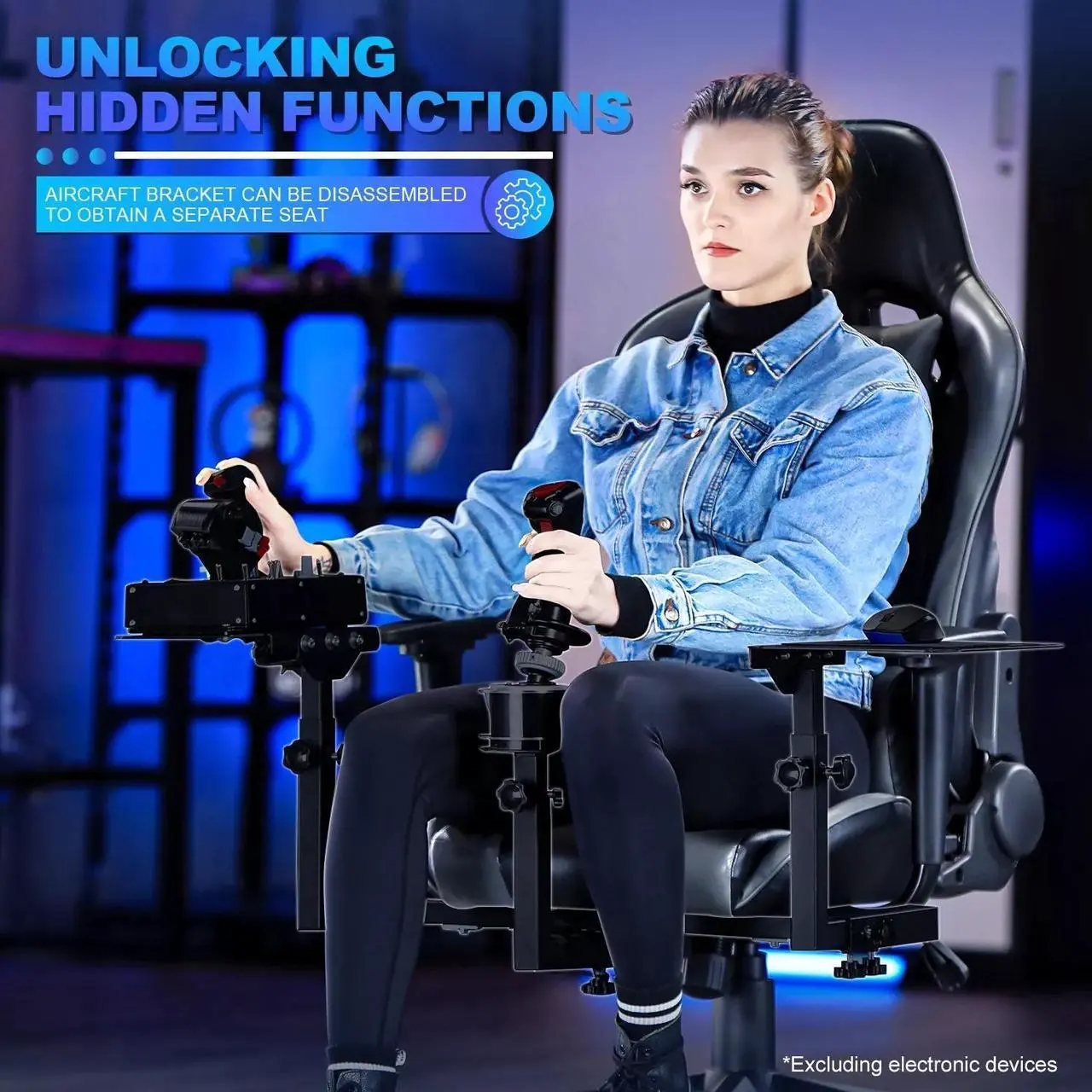 Alt view image 5 of 7 - Minneer Flight Joystick Hotas Chair Mount Adjustable Compatible with Thrustmaster A10C Hotas Warthog Logitech X56 X52 More Stable Flight Sim Stand with Seat Detachable