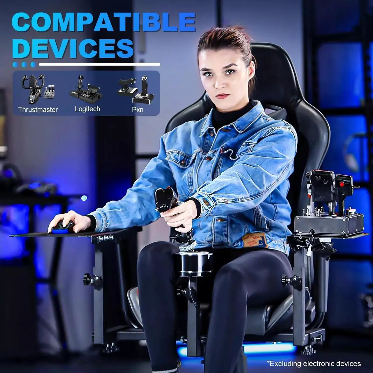 Alt view image 6 of 7 - Minneer Flight Joystick Hotas Chair Mount Adjustable Compatible with Thrustmaster A10C Hotas Warthog Logitech X56 X52 More Stable Flight Sim Stand with Seat Detachable