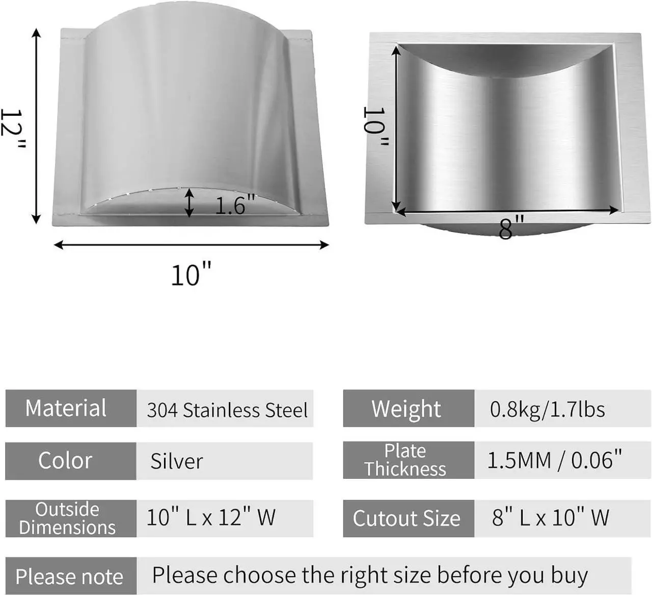 Alt view image 2 of 6 - Minneer Drop-in Deal Tray All Brushed 304 Stainless Steel Window Tray High Standard (10 L x 12 W x1.6 H)