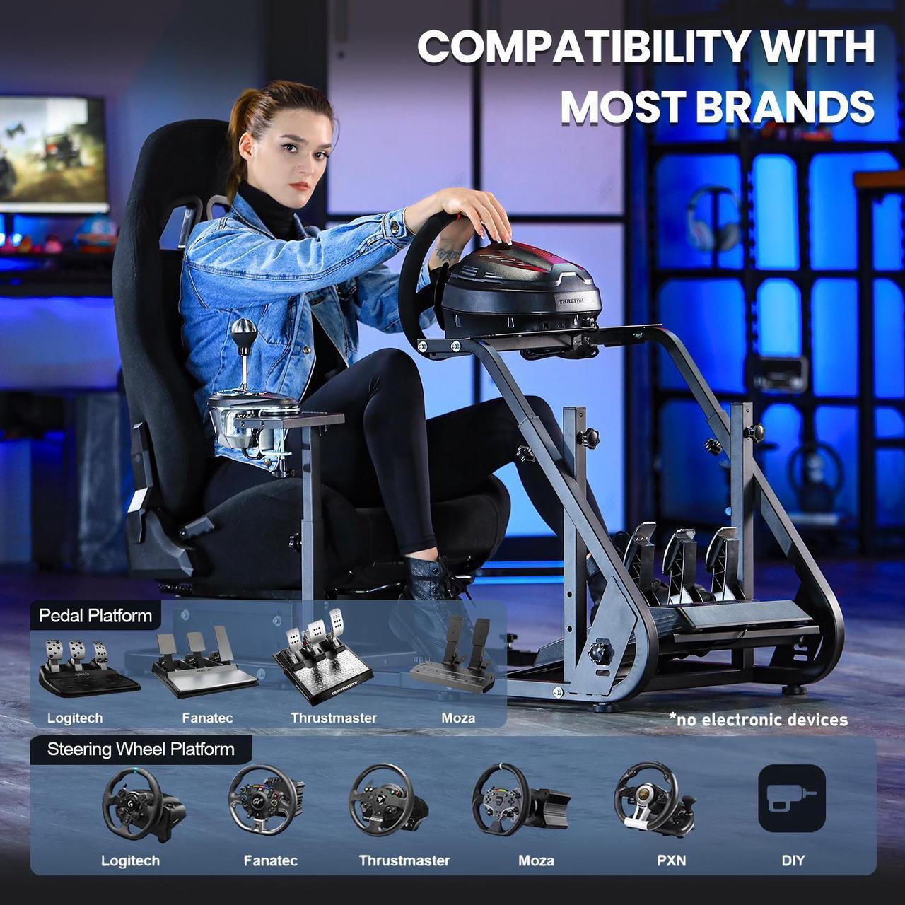 Alt view image 5 of 6 - Minneer Racing Simulator Cockpit with Comfortable Gaming Seat Mountable Monitor Stand Fit for Logitech/Thrustmaster/Fanatec G25 G27 G29 T248 T300, Gaming Steering Wheel Stand.