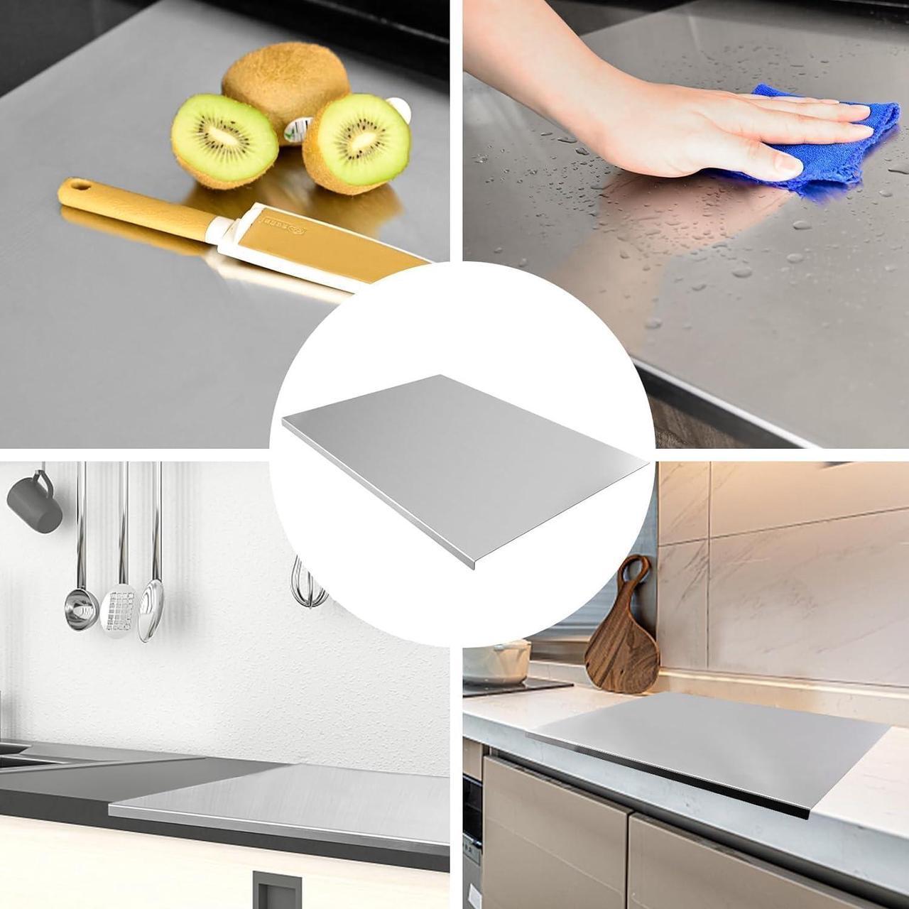 Alt view image 6 of 6 - Minneer Worktop Saver Stainless Steel with Lip for Meat Vegetables Fruit Bread Cheese Smooth and Easy to Clean | Heavy Duty Kitchen Chopping Board Trivet for Hot Pots & Pans(60X50CM)