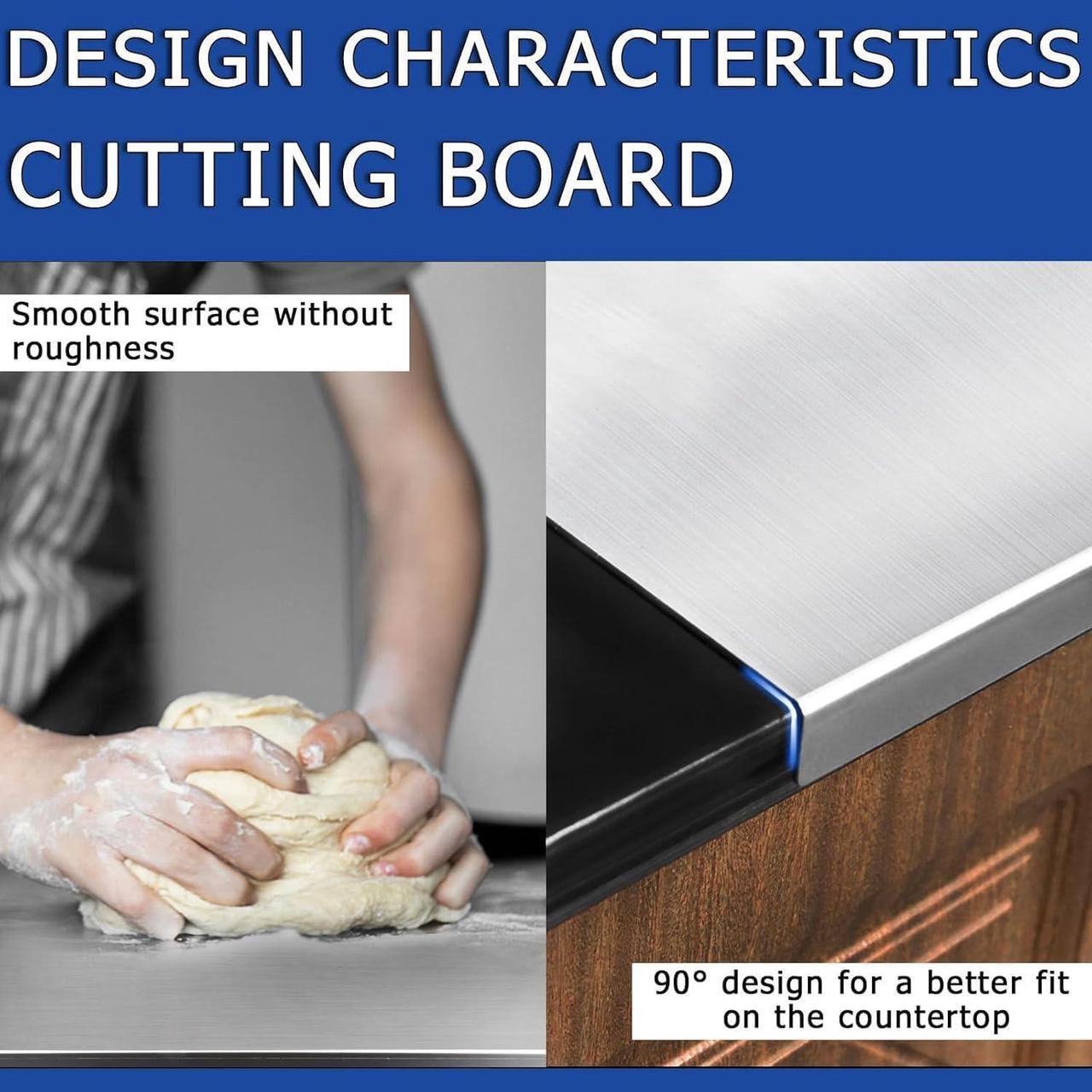 Alt view image 4 of 6 - Minneer Worktop Saver Stainless Steel with Lip for Meat Vegetables Fruit Bread Cheese Smooth and Easy to Clean | Heavy Duty Kitchen Chopping Board Trivet for Hot Pots & Pans(60X50CM)