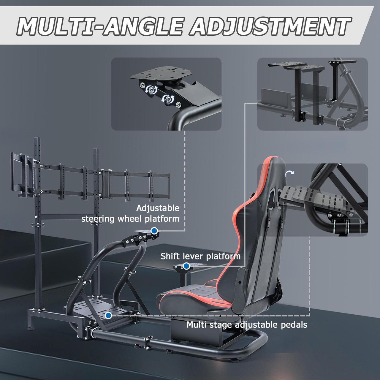Alt view image 4 of 6 - Minneer Racing Simulator Cockpit with Triple Monitor Stand and Red Seat Fit for Logitech/Thrustmaster/Fanatec T500RS TX G29 G920 G923 CSL-DD, No Steering Wheel,Pedal,Handbrake