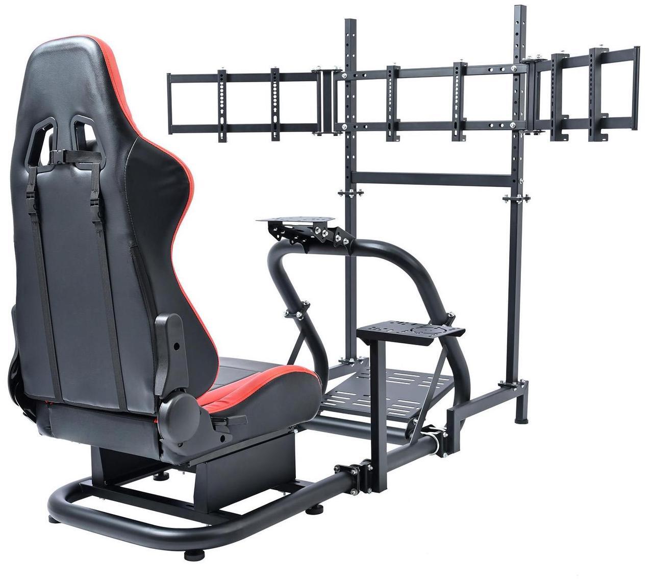 Main image of Minneer Racing Simulator Cockpit with Triple Monitor Stand and Red Seat Fit for Logitech/Thrustmaster/Fanatec T500RS TX G29 G920 G923 CSL-DD, No Steering Wheel,Pedal,Handbrake