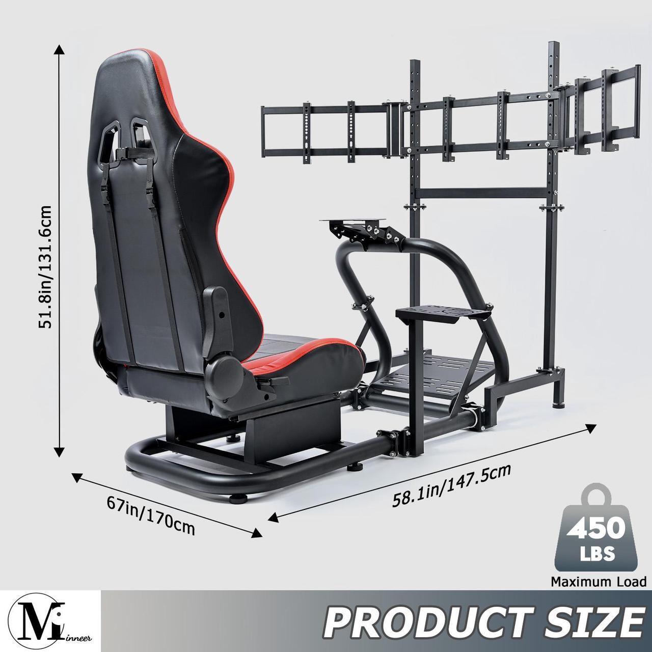Alt view image 2 of 6 - Minneer Racing Simulator Cockpit with Triple Monitor Stand and Red Seat Fit for Logitech/Thrustmaster/Fanatec T500RS TX G29 G920 G923 CSL-DD, No Steering Wheel,Pedal,Handbrake
