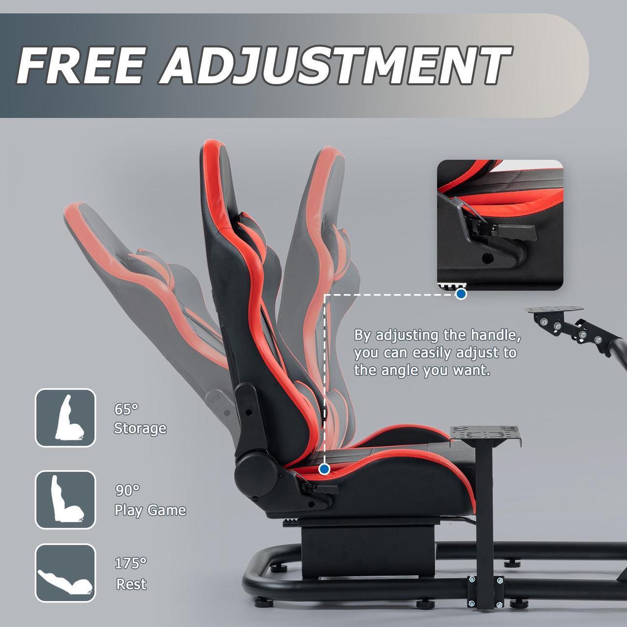 Alt view image 5 of 6 - Minneer Racing Simulator Cockpit with Triple Monitor Stand and Red Seat Fit for Logitech/Thrustmaster/Fanatec T500RS TX G29 G920 G923 CSL-DD, No Steering Wheel,Pedal,Handbrake