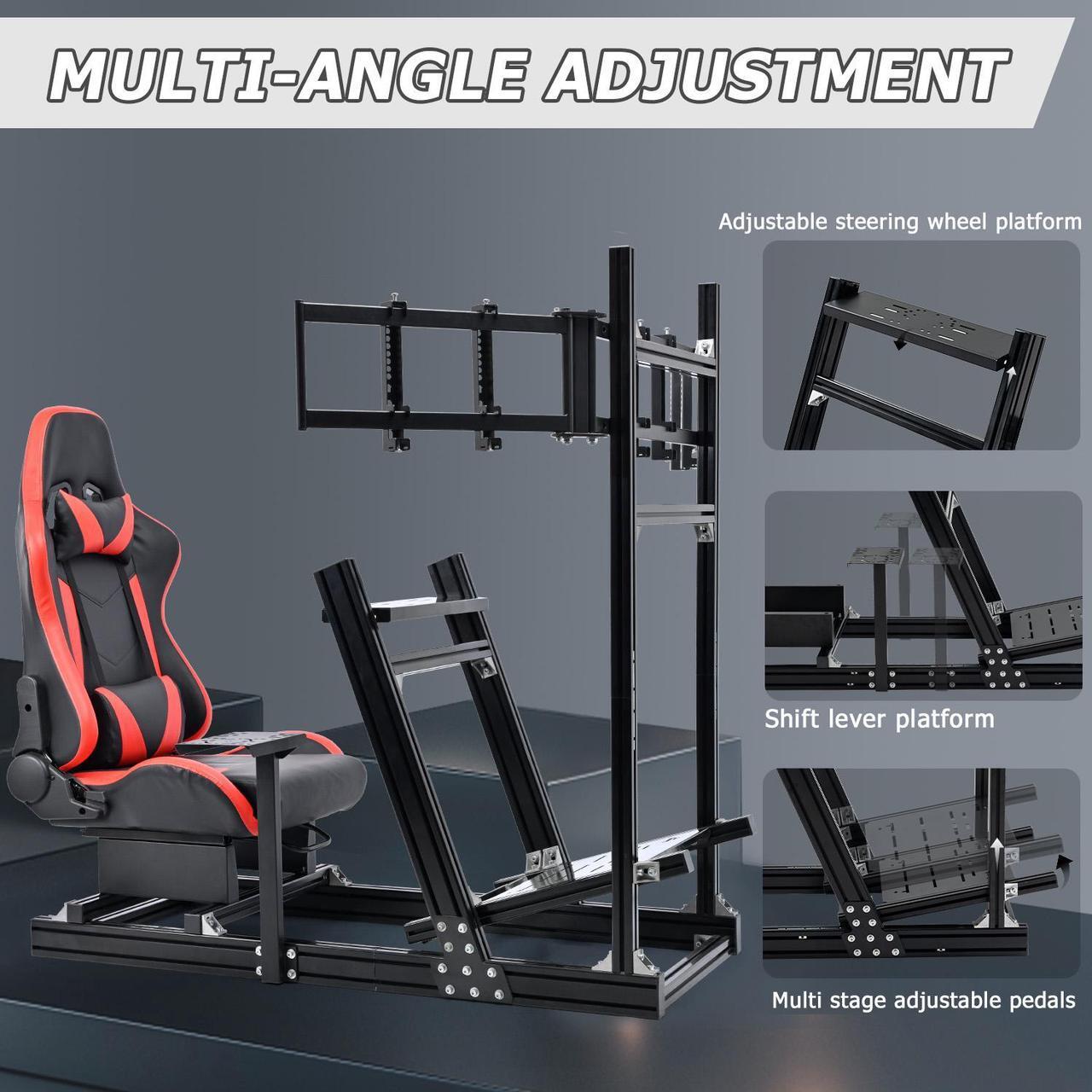 Alt view image 4 of 6 - Minneer 8040 Aluminum Racing Simulator Cockpit with 3 Monitor Stand and Ergonomic Seat, Compatible with Logitech/Thrustmaster/Fanatec/Moza Wheels and Direct Drive Motors