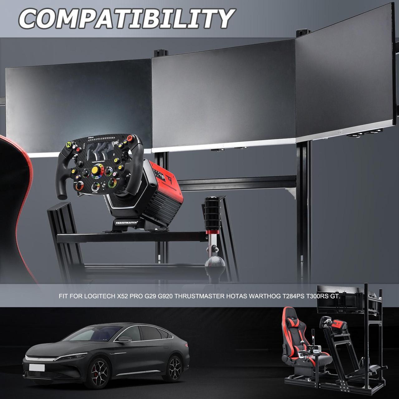 Alt view image 6 of 6 - Minneer 8040 Aluminum Racing Simulator Cockpit with 3 Monitor Stand and Ergonomic Seat, Compatible with Logitech/Thrustmaster/Fanatec/Moza Wheels and Direct Drive Motors