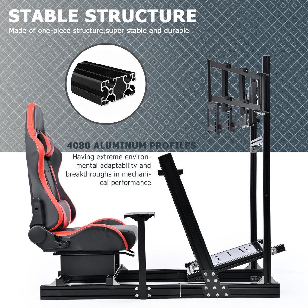 Alt view image 3 of 6 - Minneer 8040 Aluminum Racing Simulator Cockpit with 3 Monitor Stand and Ergonomic Seat, Compatible with Logitech/Thrustmaster/Fanatec/Moza Wheels and Direct Drive Motors